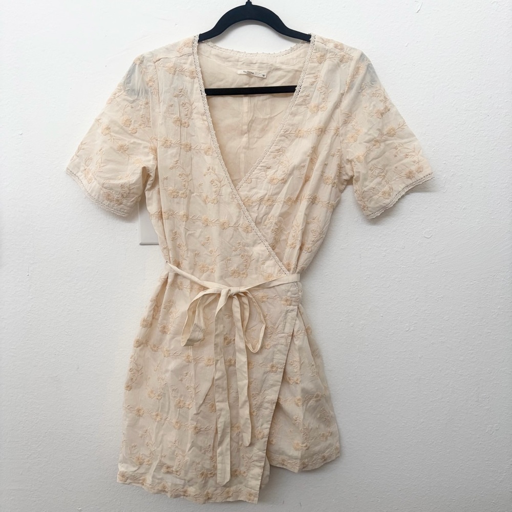 Tularosa Mini Wrap Embroidered Floral Dress Women's Size XS 100% Cotton